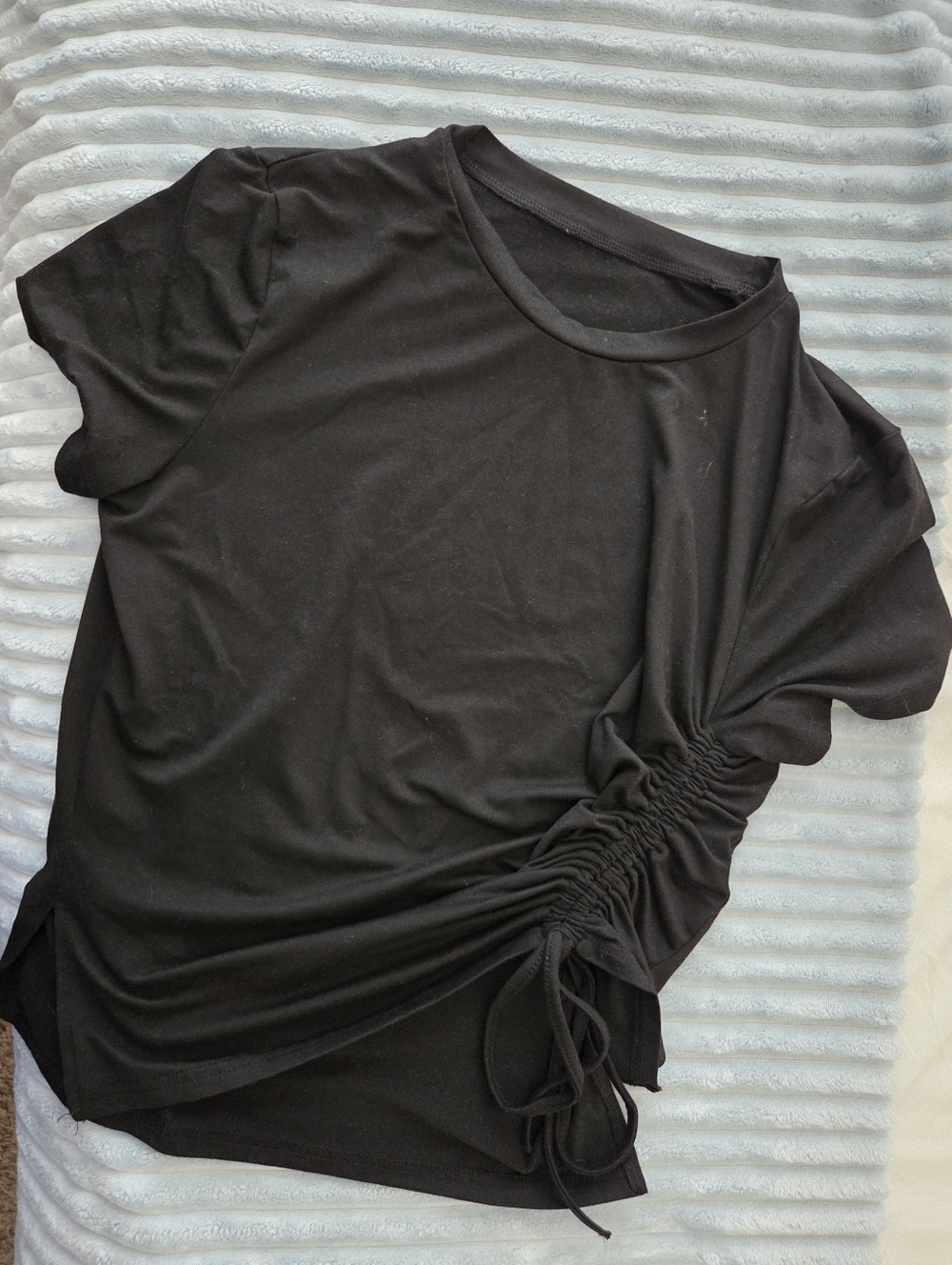 SHEIN Black Short Sleeve Tee with Side Drawstring Ruched Detail
